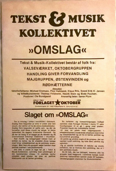 Tekst & Musik-kollektivet : Omslag (LP, Album)