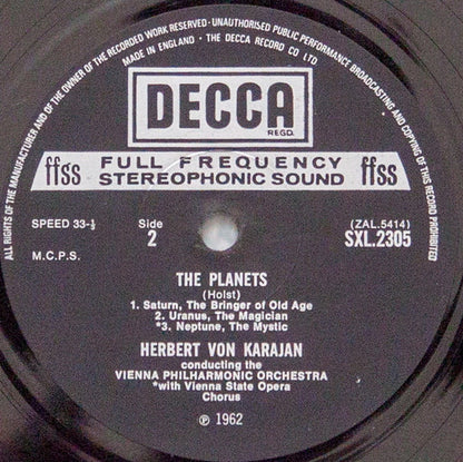 Gustav Holst, Herbert von Karajan, Wiener Philharmoniker : The Planets (LP, RP, ED4)