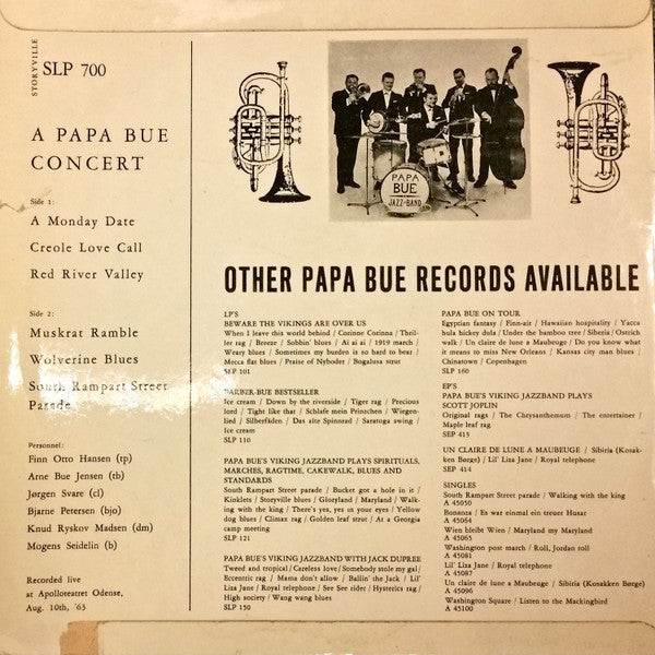 Papa Bue's Viking Jazz Band : Live (A Papa Bue Concert) (10")