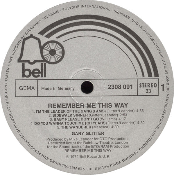 Gary Glitter : Remember Me This Way (LP, Album)