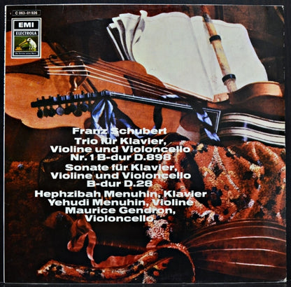 Franz Schubert - Yehudi Menuhin, Hephzibah Menuhin, Maurice Gendron : Trio Für Klavier, Violine Und Violoncello Nr. 1 B-dur D.898 / Sonate Für Klavier, Violine Und Violoncello B-dur D.28 (LP)
