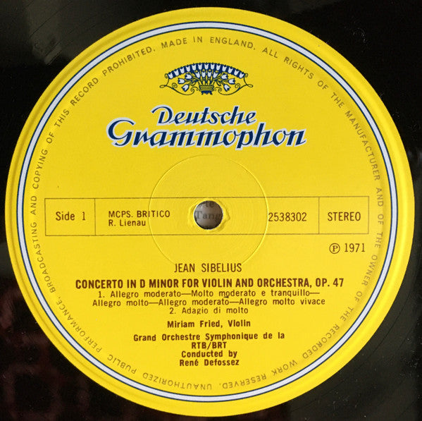 Jean Sibelius / Ernest Chausson, René Defossez, Miriam Fried, Orchestre Symphonique De La Radiodiffusion Nationale Belge, Bruxelles, Gisèle Demoulin : Violin Concerto/ Poème Op. 25 (LP, RE)