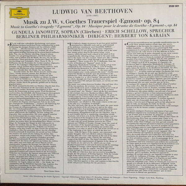 Ludwig van Beethoven - Gundula Janowitz · Berliner Philharmoniker · Herbert von Karajan : Musik Zu · Music To »Egmont« (LP, Album, Nee)