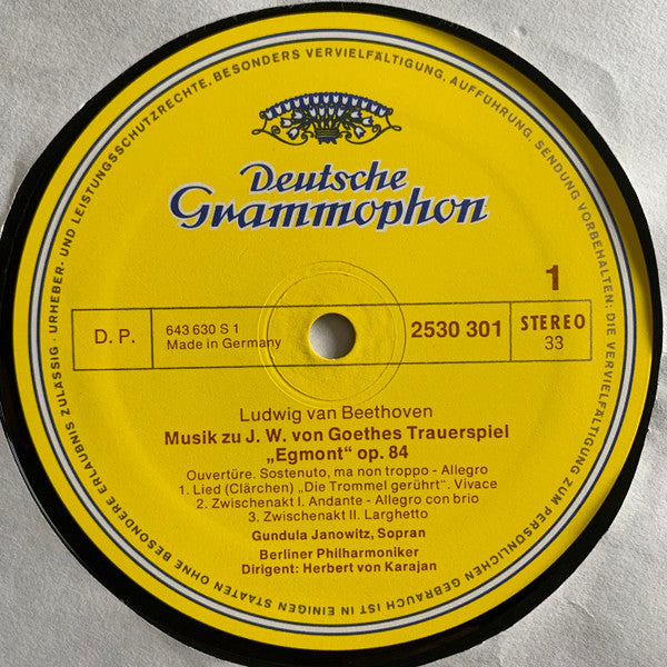 Ludwig van Beethoven - Gundula Janowitz · Berliner Philharmoniker · Herbert von Karajan : Musik Zu · Music To »Egmont« (LP, Album, Nee)