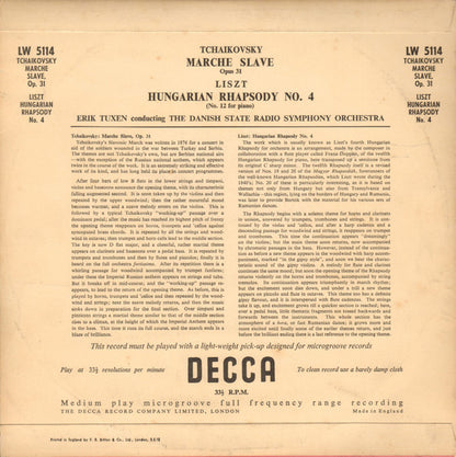 Erik Tuxen Conducting Statsradiofoniens Symfoniorkester : Tchaikovsky March Slave, Op. 31 - Liszt Hungarian Rhapsody No. 4 (10", Mono)