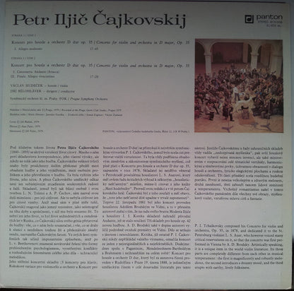 Pyotr Ilyich Tchaikovsky, Václav Hudeček, Jiří Bělohlávek, The Prague Symphony Orchestra : Koncert Pro Housle A Orchestr D Dur Op. 35 = Concerto For Violin And Orchestra In D Major, Op. 35 (LP)