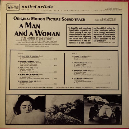 Francis Lai : A Man And A Woman (Original Motion Picture Soundtrack) (LP, Album, Mono)