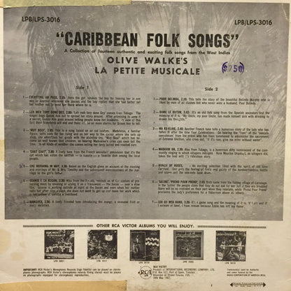 Olive Walke's La Petite Musicale : Caribbean Folk Songs (LP)