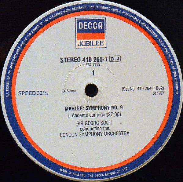 Gustav Mahler / London Symphony Orchestra / Georg Solti : Symphony 9 (2xLP, RE, Gat)