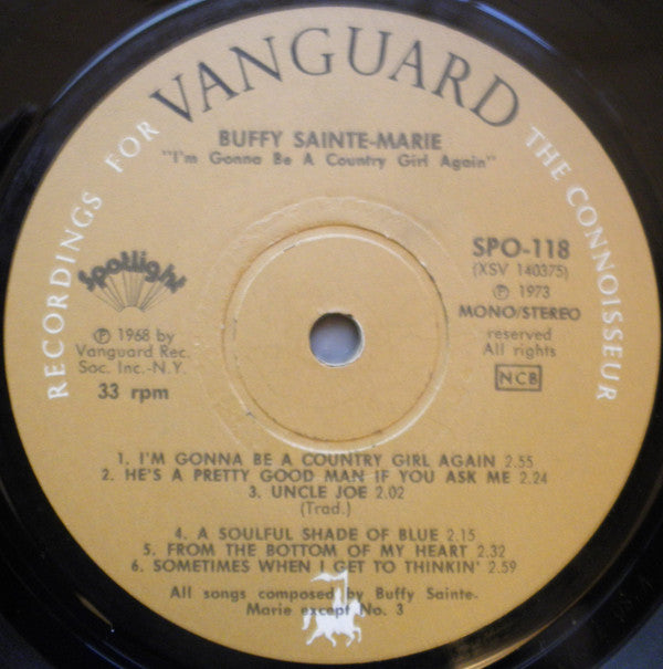 Buffy Sainte-Marie : I'm Gonna Be A Country Girl Again  (LP, Album, Mono)