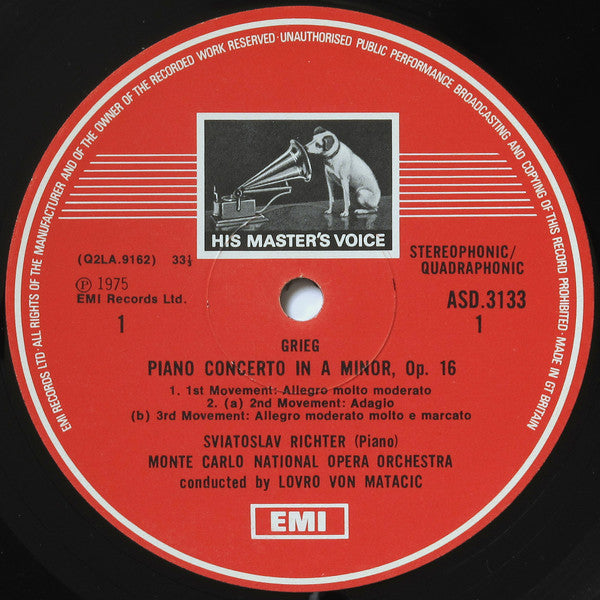 Sviatoslav Richter – Edvard Grieg & Robert Schumann – Orchestre National De L'Opéra De Monte-Carlo, Lovro Von Matacic : Piano Concertos (LP, Quad)