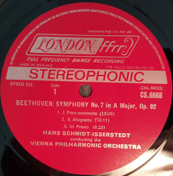 Ludwig van Beethoven, Hans Schmidt-Isserstedt, Wiener Philharmoniker : Symphony No. 7 / Leonore Overture No. 3 (LP)