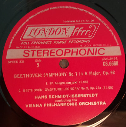 Ludwig van Beethoven, Hans Schmidt-Isserstedt, Wiener Philharmoniker : Symphony No. 7 / Leonore Overture No. 3 (LP)