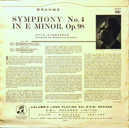 Johannes Brahms • Otto Klemperer • Philharmonia Orchestra : Symphony No.4 In E Minor (LP, Mono)