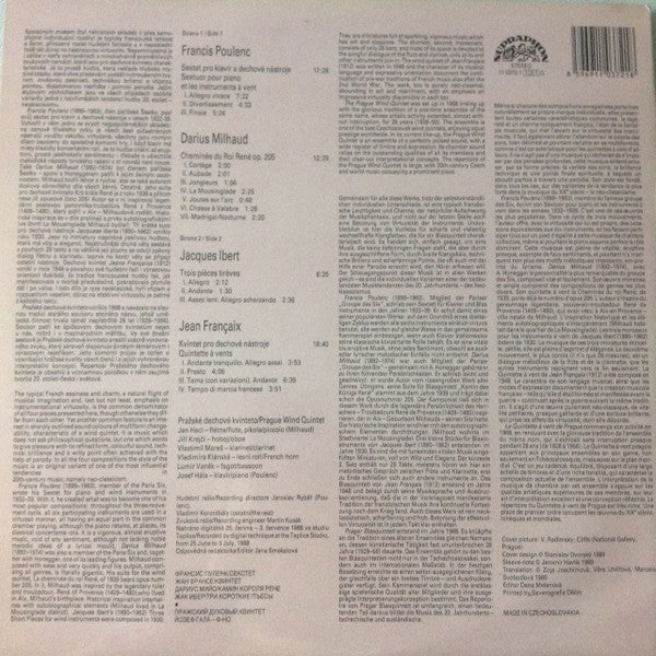 Francis Poulenc, Darius Milhaud, Jacques Ibert, Jean Françaix / Prague Wind Quintet, Josef Hála : Sextuor - Cheminée Du Roi René - Trois Pièces Brèves - Quintette (LP)