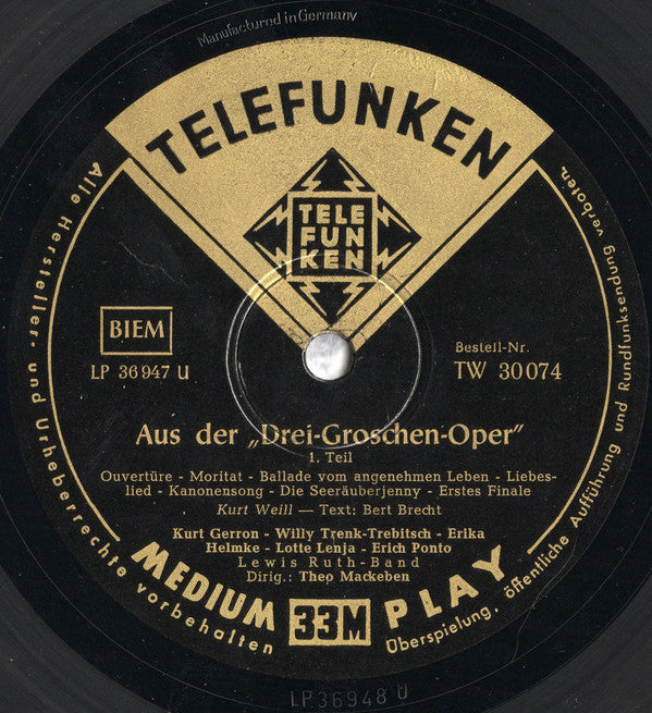 Lotte Lenya : 3groschen Oper (Querschnitt) (10")