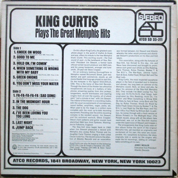 King Curtis : Plays The Great Memphis Hits (LP, Album)