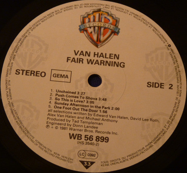 Van Halen : Fair Warning (LP, Album)