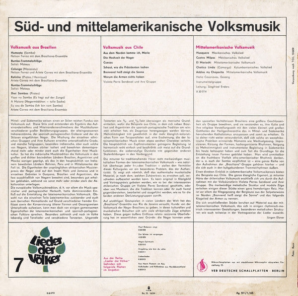 Various : Süd- Und Mittelamerikanische Volksmusik (LP, Comp, Mono)