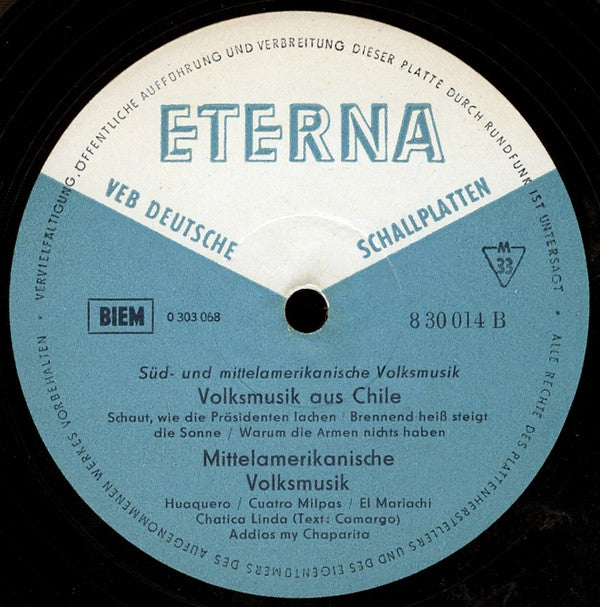 Various : Süd- Und Mittelamerikanische Volksmusik (LP, Comp, Mono)