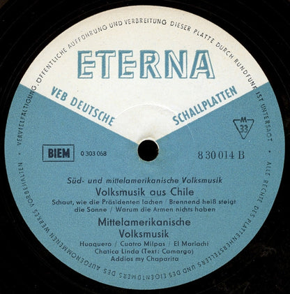 Various : Süd- Und Mittelamerikanische Volksmusik (LP, Comp, Mono)