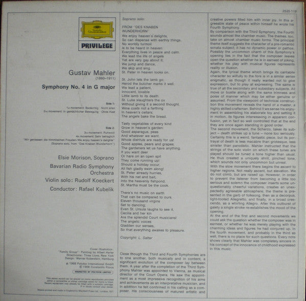 Gustav Mahler, Elsie Morison, Symphonie-Orchester Des Bayerischen Rundfunks, Rafael Kubelik : Symphony No. 4 (LP, RE)