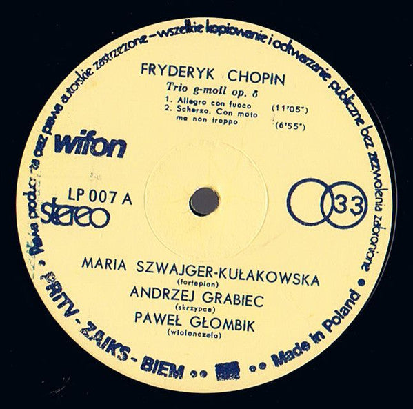Frédéric Chopin, Trio WOSPRiTv : Trio g-moll Op.8 (LP, Album)