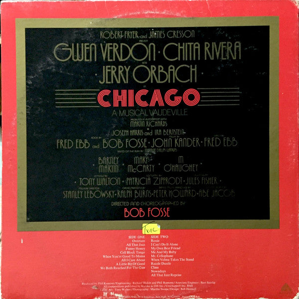 "Chicago" Original Broadway Cast, John Kander, Fred Ebb - Gwen Verdon, Chita Rivera, Jerry Orbach : Chicago (A Musical Vaudeville) (LP, Album, Gat)