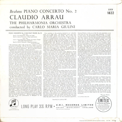 Johannes Brahms - Claudio Arrau, Carlo Maria Giulini, Philharmonia Orchestra : Brahms Piano Concerto No. 2 (LP, Mono)