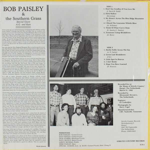 Bob Paisley And The Southern Grass : Picking In Holland  (LP, Album)