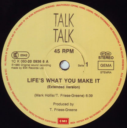 Talk Talk : Life's What You Make It (Extended Version) (12", Maxi)