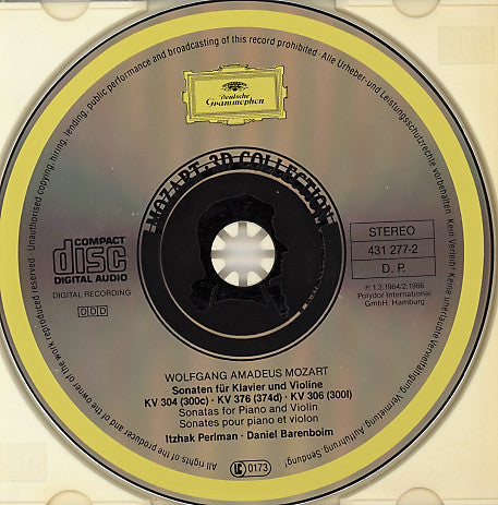 Wolfgang Amadeus Mozart, Itzhak Perlman, Daniel Barenboim : Violinsonaten KV 304 ･ KV 306 ･ KV 376 (CD, Comp, RE)
