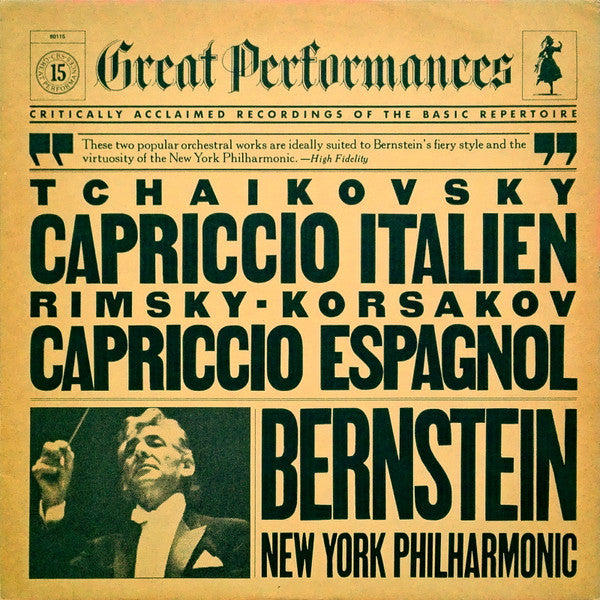 Pyotr Ilyich Tchaikovsky, Nikolai Rimsky-Korsakov, Leonard Bernstein, New York Philharmonic : Capriccio Italien  / Capriccio Espagnol (LP, Comp, RE, RM)