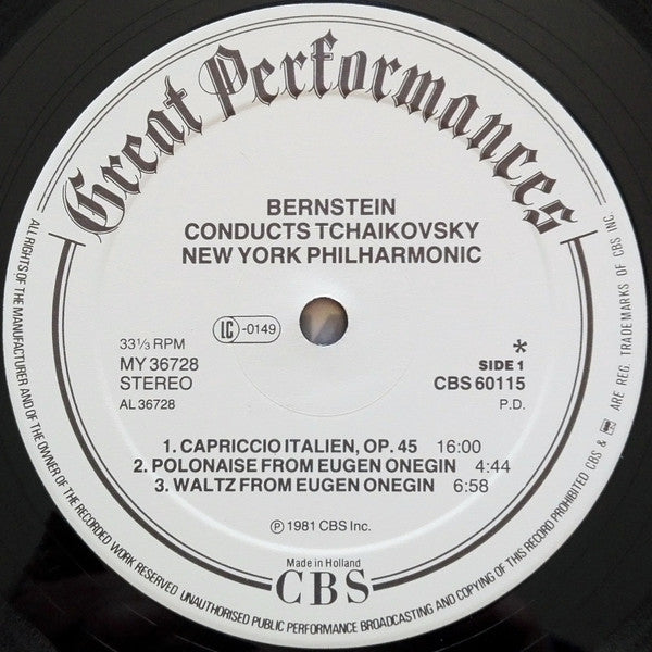 Pyotr Ilyich Tchaikovsky, Nikolai Rimsky-Korsakov, Leonard Bernstein, New York Philharmonic : Capriccio Italien  / Capriccio Espagnol (LP, Comp, RE, RM)