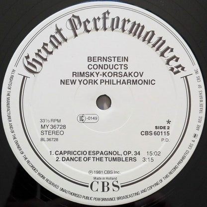 Pyotr Ilyich Tchaikovsky, Nikolai Rimsky-Korsakov, Leonard Bernstein, New York Philharmonic : Capriccio Italien  / Capriccio Espagnol (LP, Comp, RE, RM)