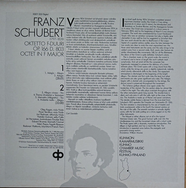 Franz Schubert : Kuhmon Kamarimusiikki 1985 (LP)