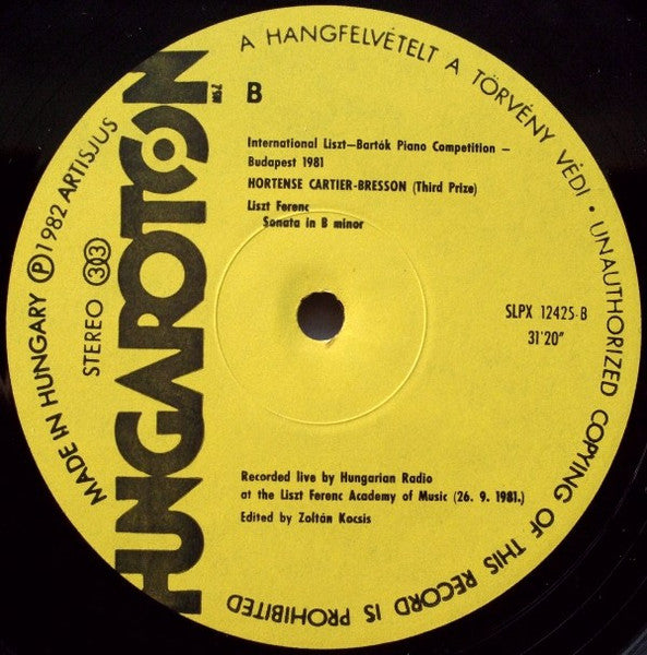 Mūza Rubackytė / Hortense Cartier-Bresson : International Liszt–Bartók Piano Competition, Budapest 1981 (LP)
