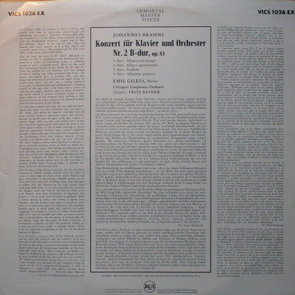 Johannes Brahms - Emil Gilels, Chicago Symphony Orchestra, Fritz Reiner : Piano Concerto  No 2 In B Flat Major (LP, Album)