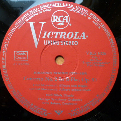 Johannes Brahms - Emil Gilels, Chicago Symphony Orchestra, Fritz Reiner : Piano Concerto  No 2 In B Flat Major (LP, Album)