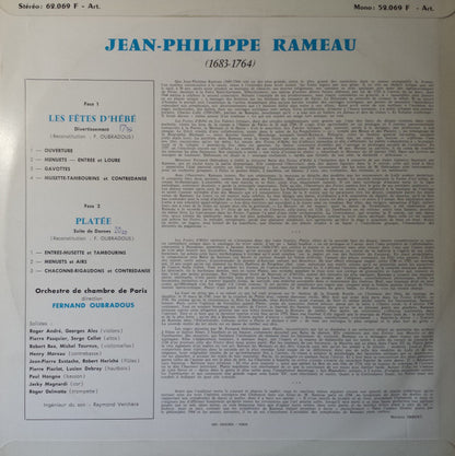 Jean-Philippe Rameau - Orchestre De Chambre De Paris, Fernand Oubradous : Les Fêtes d' Hébé - Platée (LP, Mono)