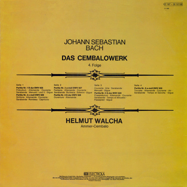 Helmut Walcha : Partiten Nr. 1-6, BWV 825-830 - Das Cembalowerk, Folge 4 (2xLP, Album, RE, Gat)