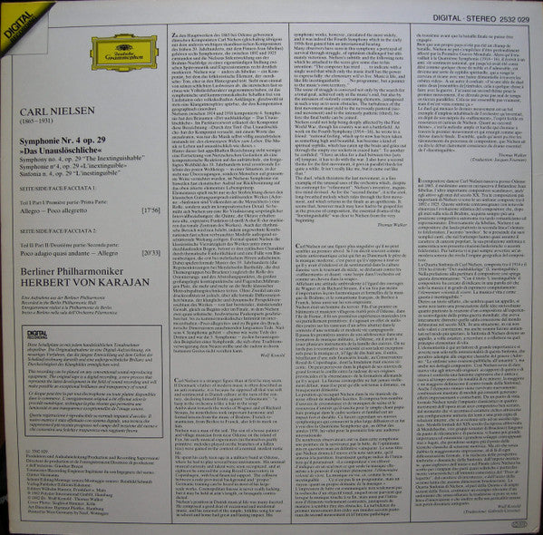 Carl Nielsen, Berliner Philharmoniker • Herbert Von Karajan : Symphonie No. 4 »The Inextinguishable • Das Unauslöschliche« (LP, Album, Dig)