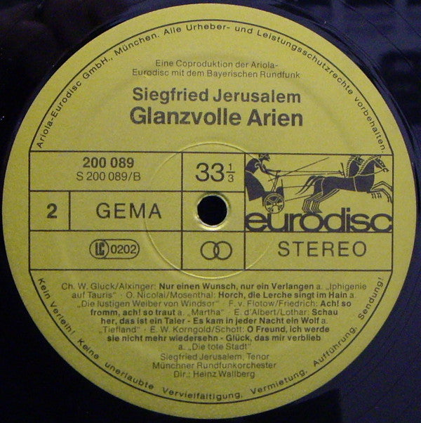 Siegfried Jerusalem, Münchner Rundfunkorchester, Heinz Wallberg : Glanzvolle Arien (LP, Album)