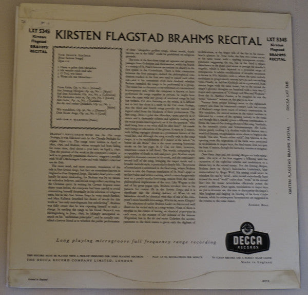 Kirsten Flagstad With Edwin McArthur : Brahms Recital (LP, Album, Mono)