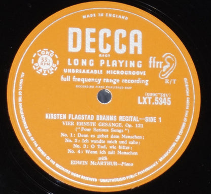 Kirsten Flagstad With Edwin McArthur : Brahms Recital (LP, Album, Mono)