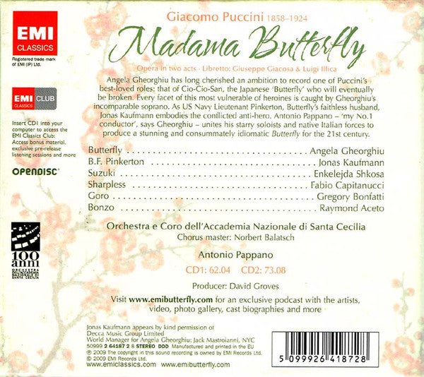 Giacomo Puccini - Angela Gheorghiu • Jonas Kaufmann • Enkelejda Shkosa • Fabio Capitanucci • Orchestra dell'Accademia Nazionale di Santa Cecilia E Coro dell'Accademia Nazionale di Santa Cecilia • Antonio Pappano : Madama Butterfly (2xCD, Album + Box)