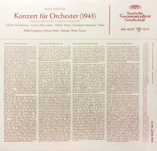 Béla Bartók, Ferenc Fricsay : Konzert Für Orchester (1943) (LP, Mono)