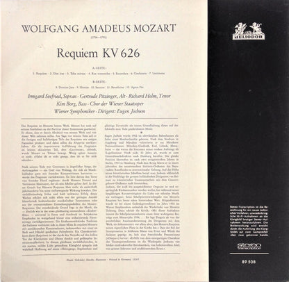 Wolfgang Amadeus Mozart, Irmgard Seefried ∙ Gertrude Pitzinger ∙ Richard Holm ∙ Kim Borg, Wiener Staatsopernchor, Wiener Symphoniker ∙ Eugen Jochum : Requiem KV 626 (LP)