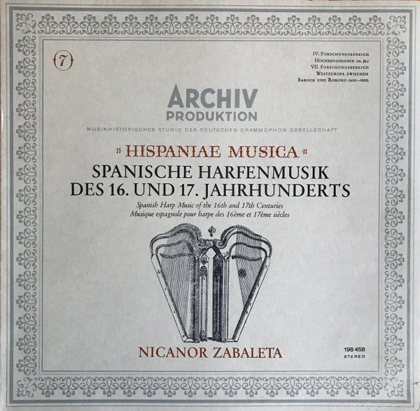 Nicanor Zabaleta : Spanische Harfenmusik Des 16. Und 17. Jahrhunderts (LP)