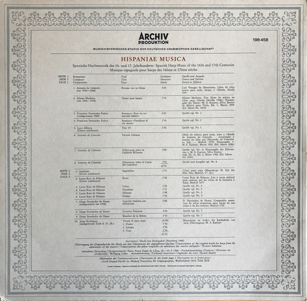 Nicanor Zabaleta : Spanische Harfenmusik Des 16. Und 17. Jahrhunderts (LP)